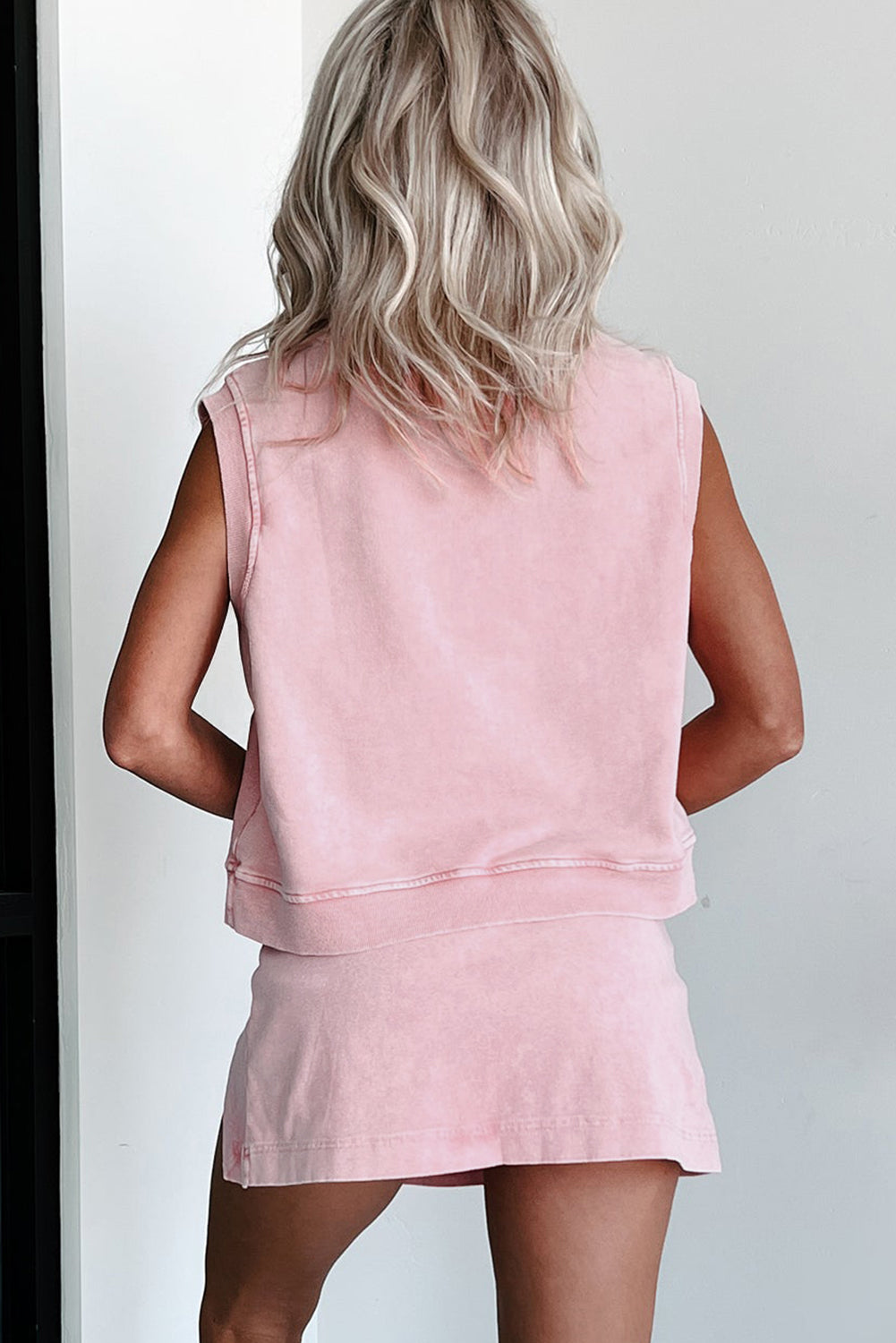 Myosotis 2 Pieces Mineral Wash Cotton Tank Top Lined Split Skirt Set
