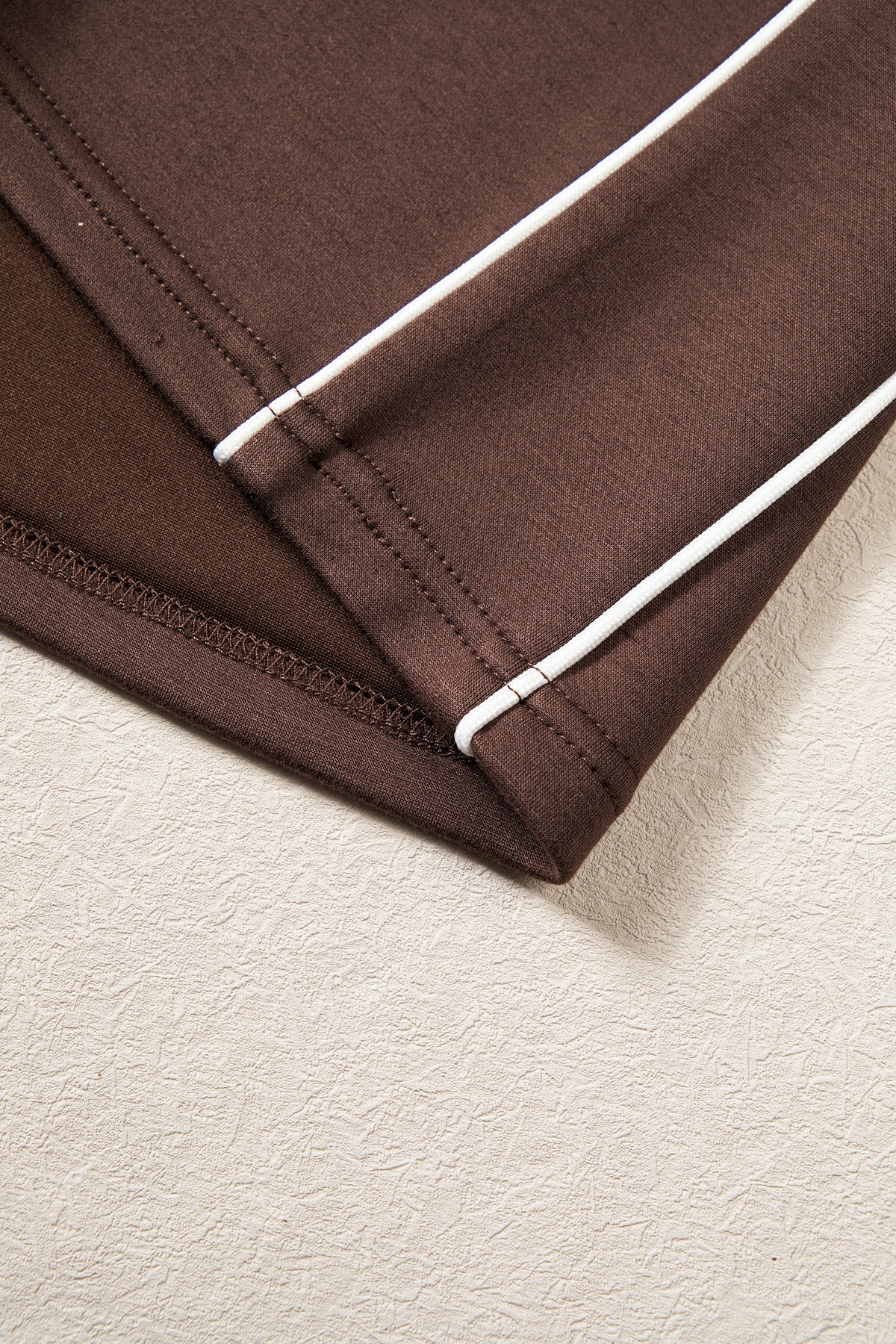 Coffee Sporty Piping Trim Mock Neck Pullover Relaxed 2pcs Pant Set