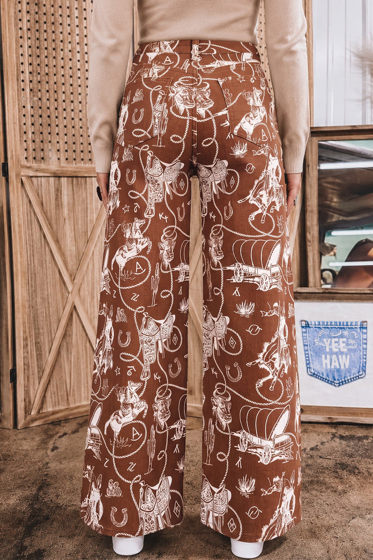 Khaki Patchwork Print Casual Shift Jeans