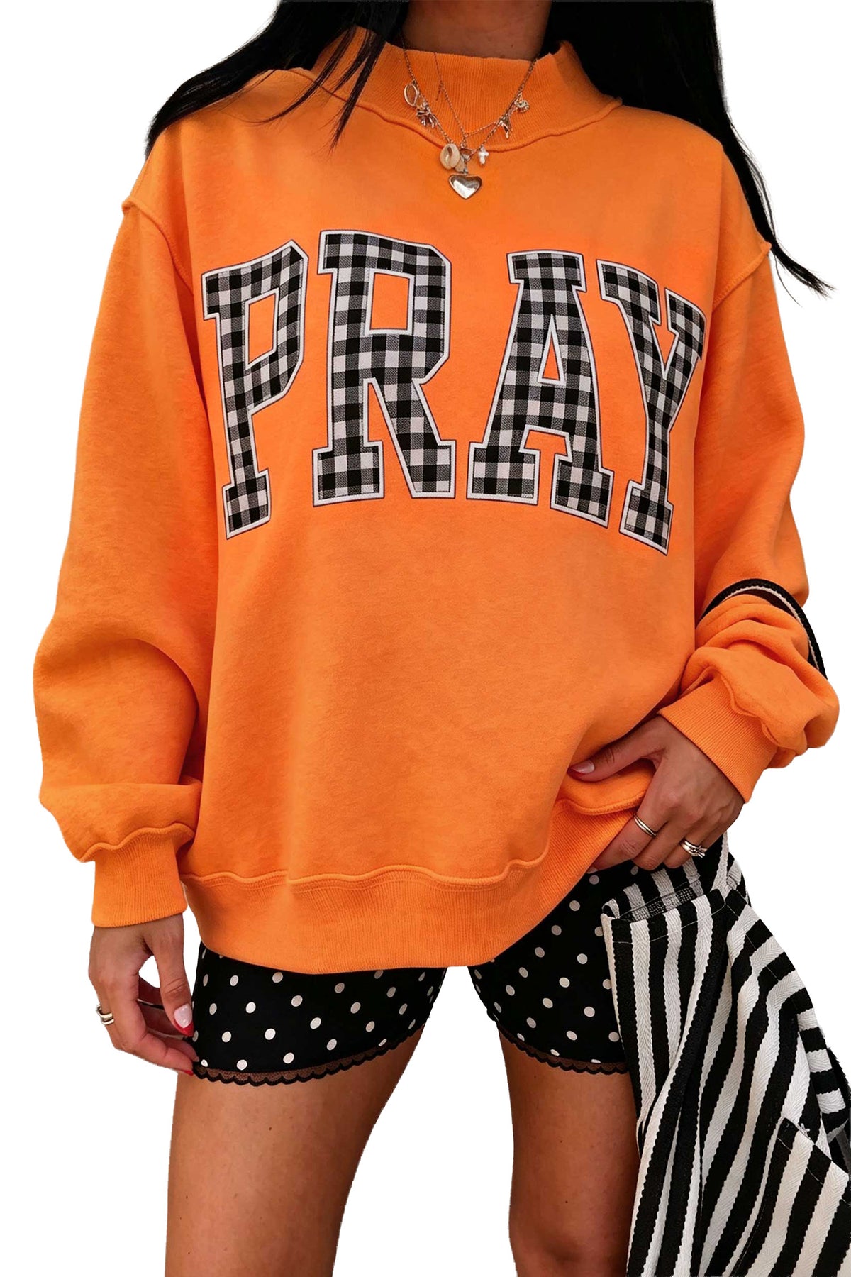 Gray PRAY Polka Dot Embroidered Mock Neck Sweatshirt