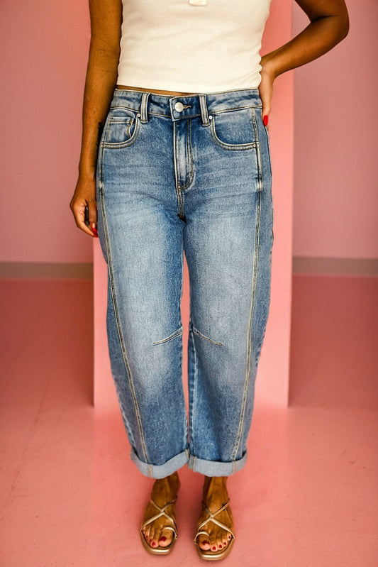 Dusk Blue Vintage Washed Seam Detail Shift Jeans
