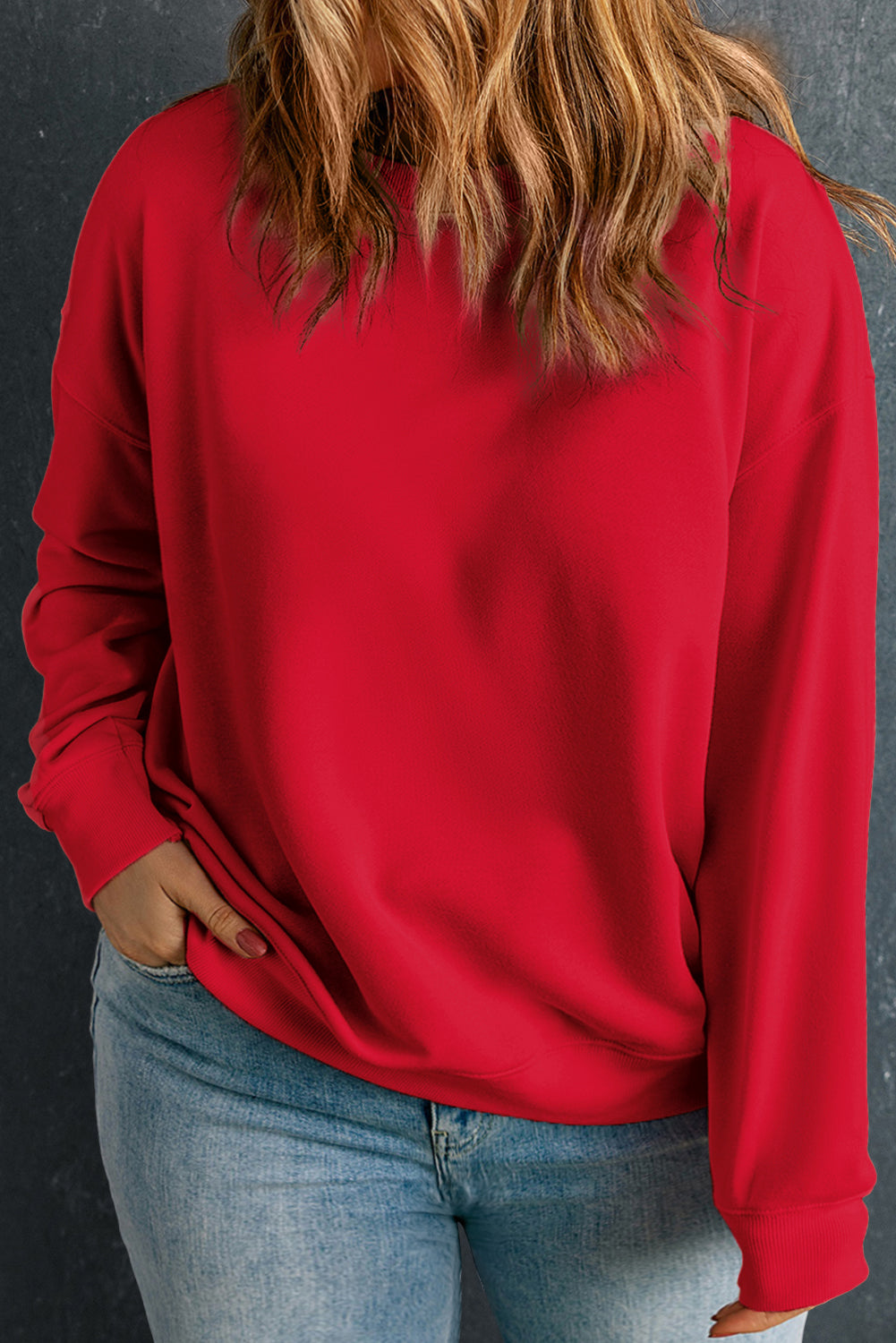 Apricot Solid Crew Neck Drop Shoulder Plus Size Sweatshirt
