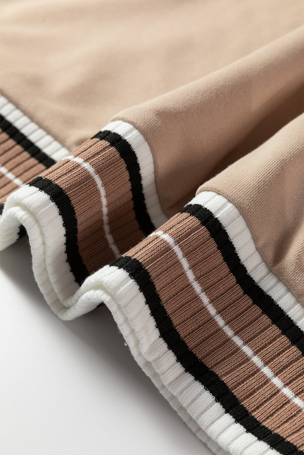 Parchment Varsity Contrast Striped Trim V Neck Sweatshirt