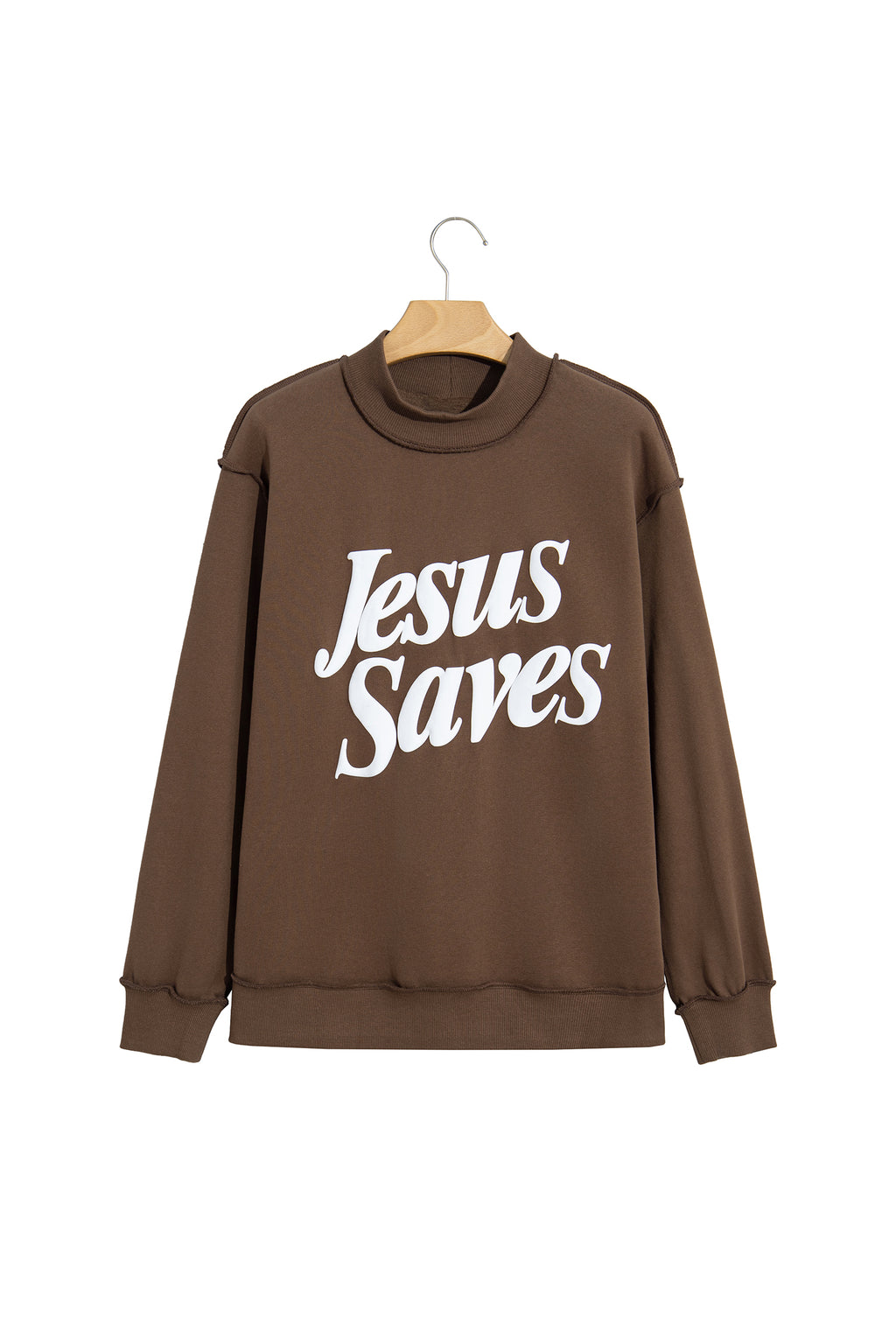 Mist Blue Jesus Saves Slogan Print Stand Neck Baggy Sweatshirt