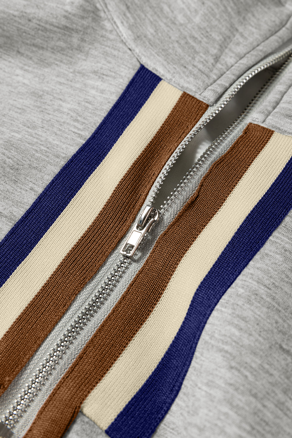 Apricot Striped Patchwork Quarter Zip Pullover Loose Pant Set