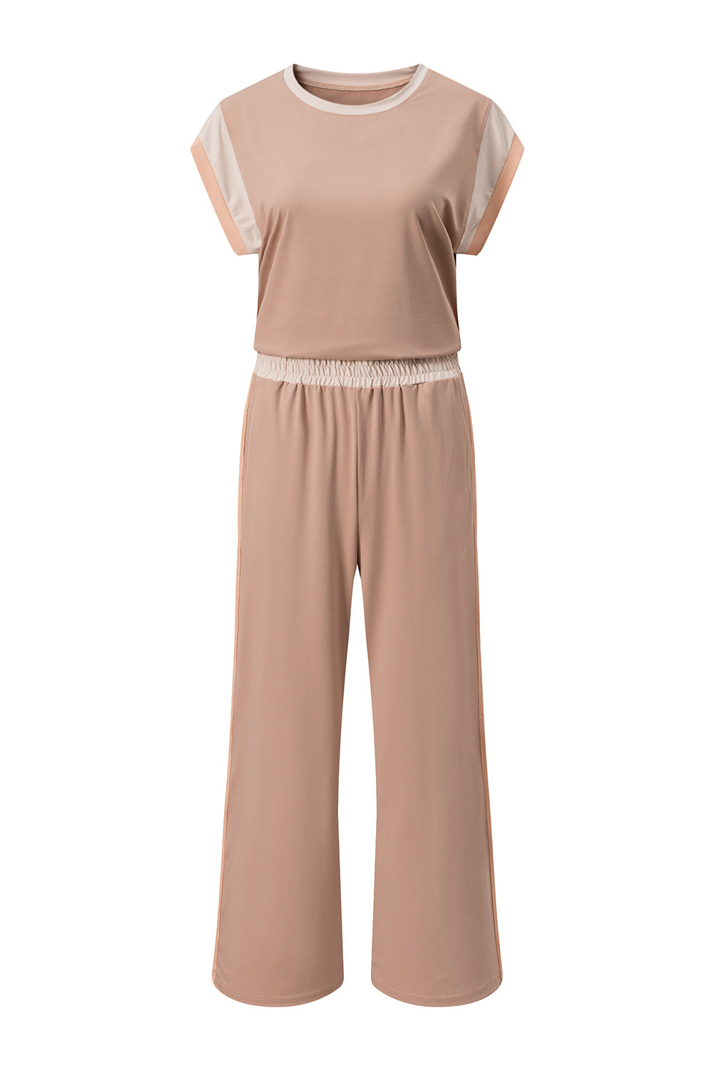 White Color Block Detail Casual Two-piece Set