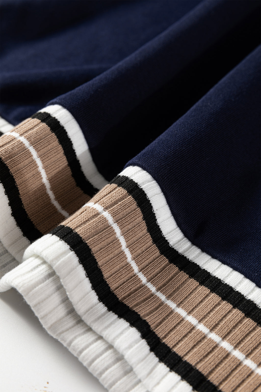 Parchment Varsity Contrast Striped Trim V Neck Sweatshirt