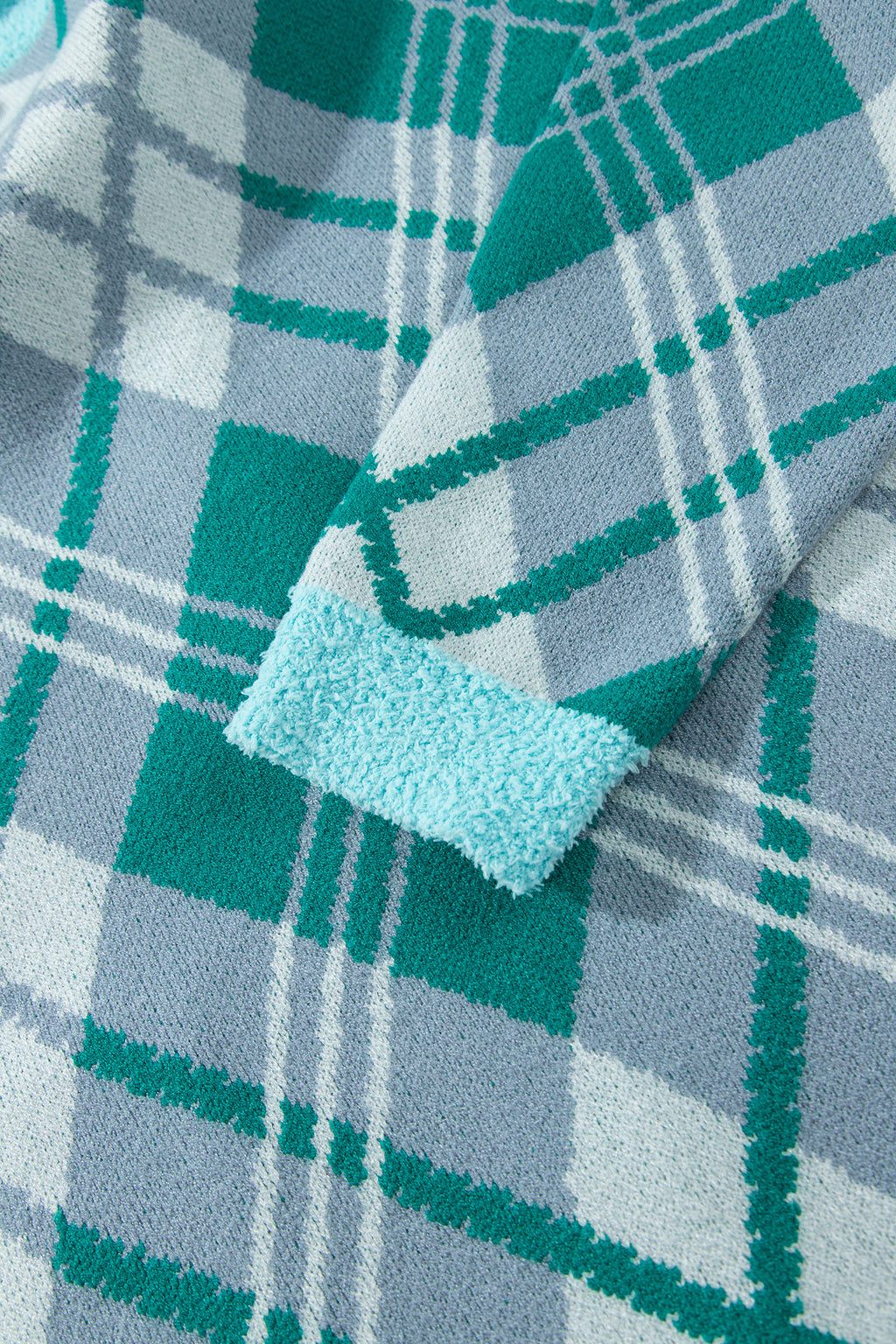 Green Plaid V Neck Long Sleeve Shift Cardigan Sweater