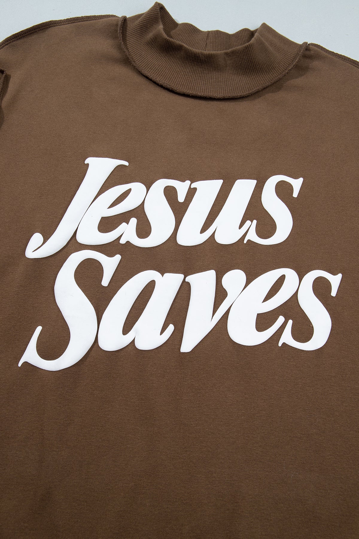 Mist Blue Jesus Saves Slogan Print Stand Neck Baggy Sweatshirt