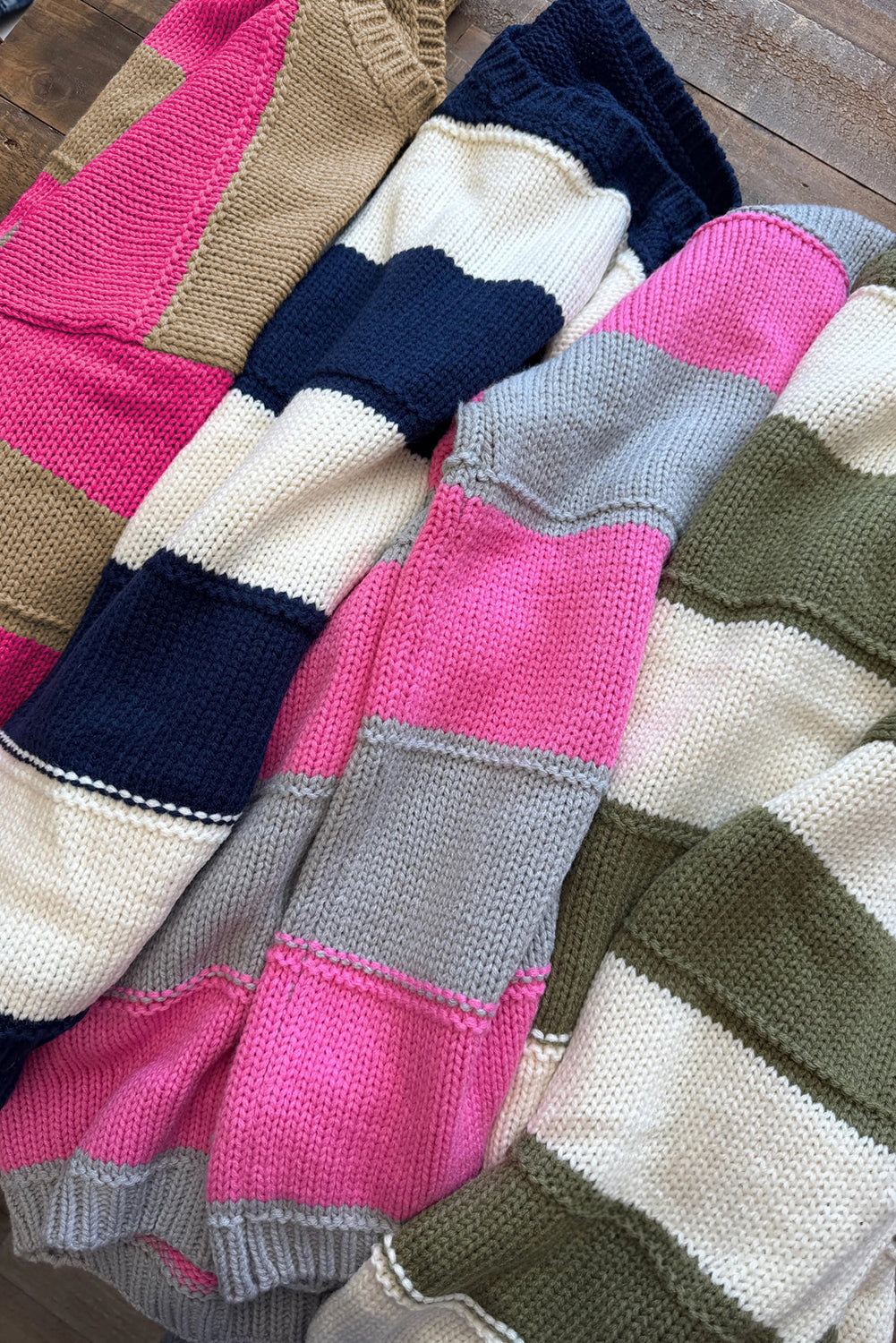 Blue Stripe Color Block PLus Size Drop Shoulder Sweater